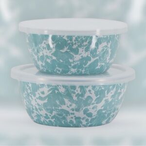 Golden Rabbit - Teal Marbled Food Storage Bowls with White Lids - Set of 2